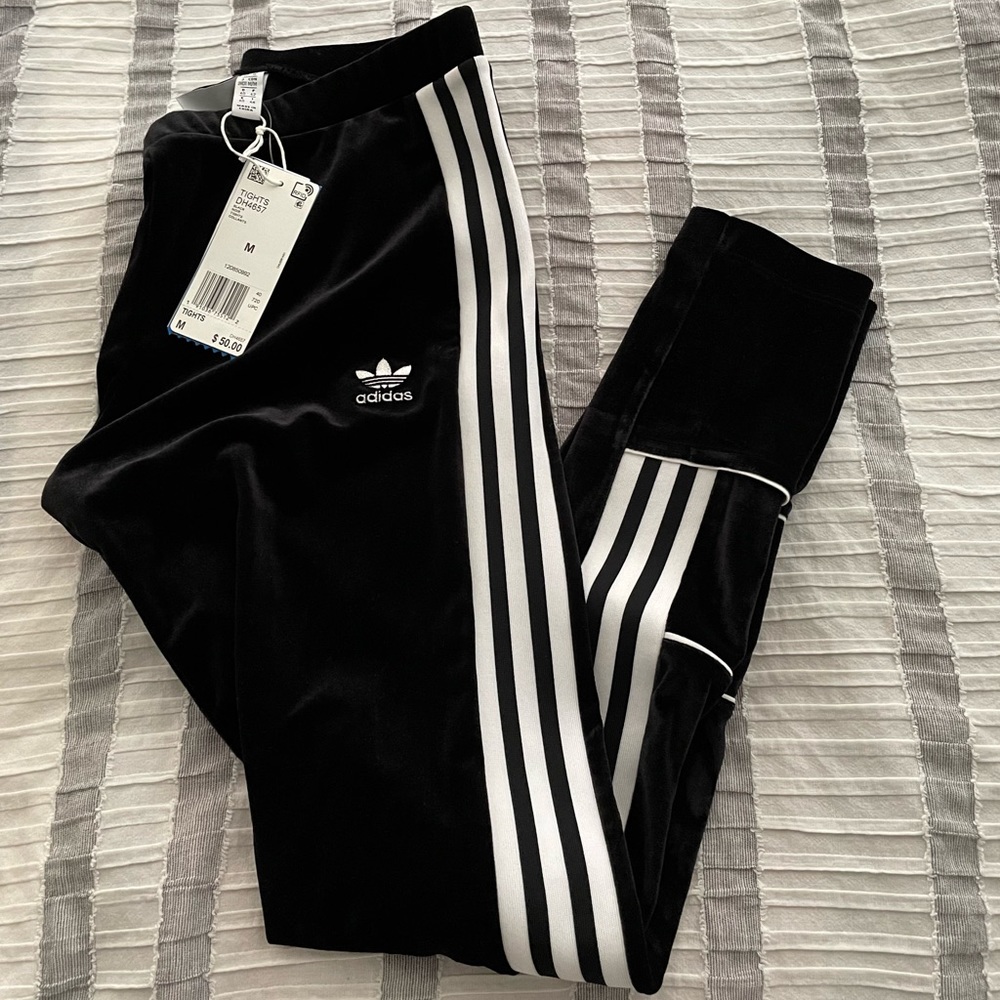 COPY - Adidas Originals Three Stripe Velvet Velour Leggings